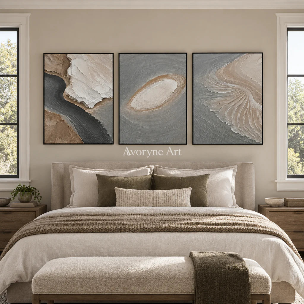 Coastal Fragments: Gray Shore Triptych Wall Art — bedroom black