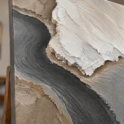 Coastal Fragments: Gray Shore Triptych Wall Art — detail easel