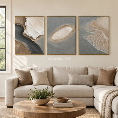 Coastal Fragments: Gray Shore Triptych Wall Art — living gold