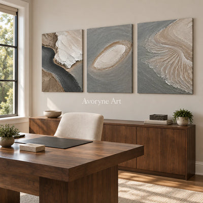 Coastal Fragments: Gray Shore Triptych Wall Art — office frameless