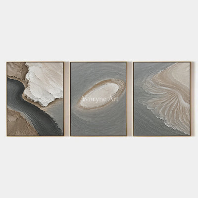 Coastal Fragments: Gray Shore Triptych Wall Art — primary