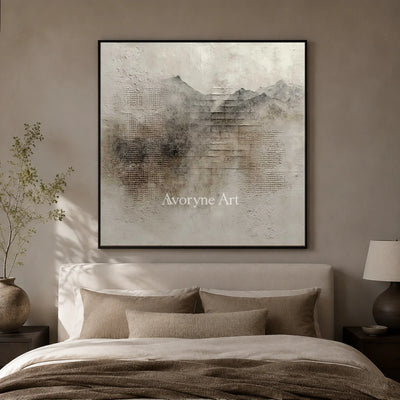 Weathered Altitude: Gray Textured Mountain Abstract Wall Art — bedroom black