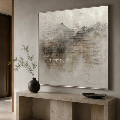 Weathered Altitude: Gray Textured Mountain Abstract Wall Art — entry silver