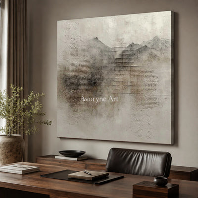 Weathered Altitude: Gray Textured Mountain Abstract Wall Art — office frameless