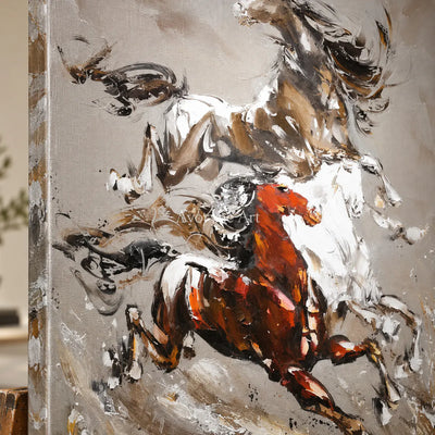 Hooves in Ascent: Gray Textured Running Horses Wall Art — detail easel