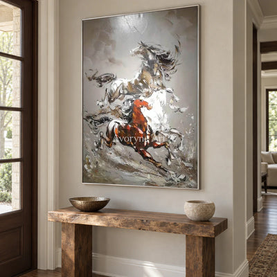 Hooves in Ascent: Gray Textured Running Horses Wall Art — entry silver