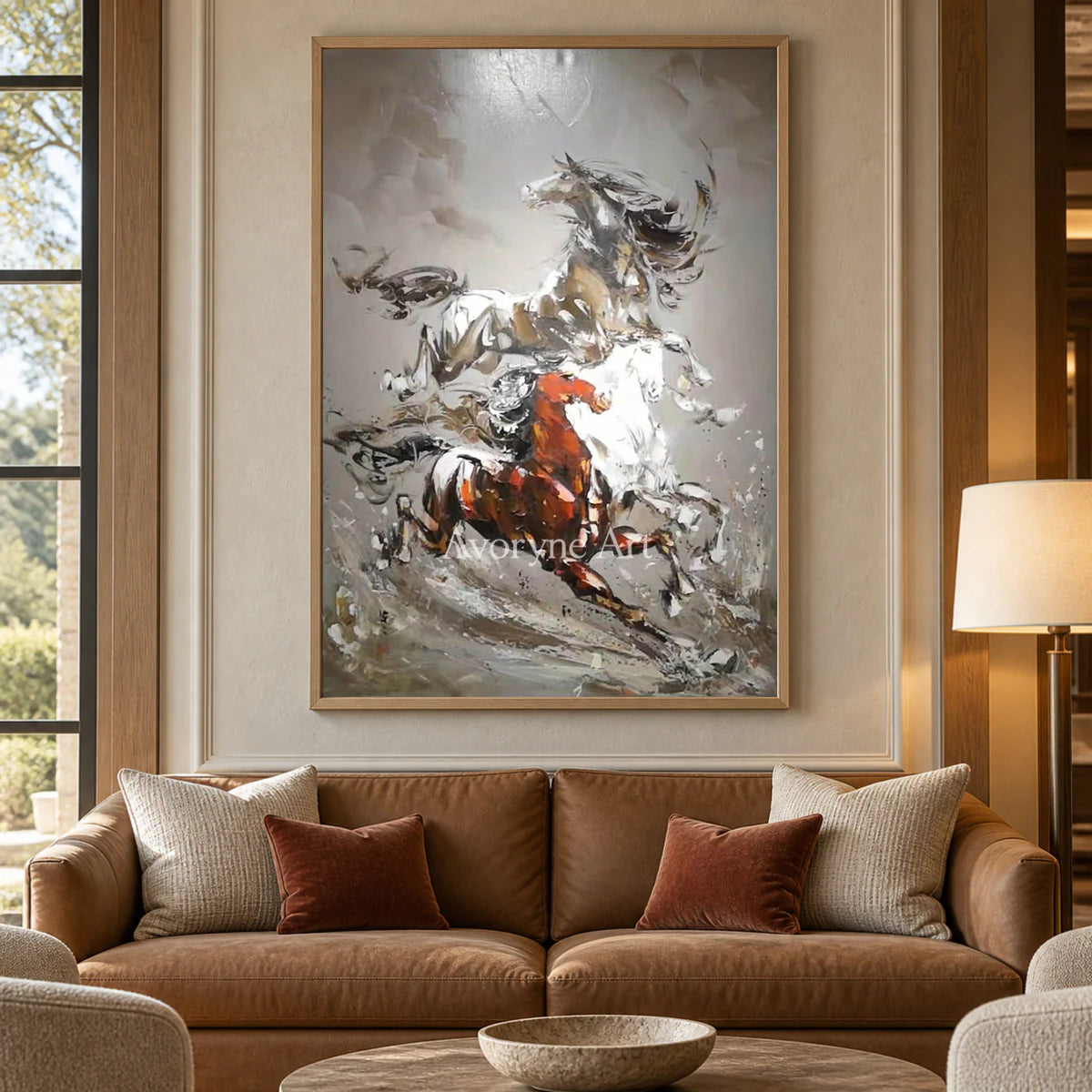 Hooves in Ascent: Gray Textured Running Horses Wall Art — hotel wood