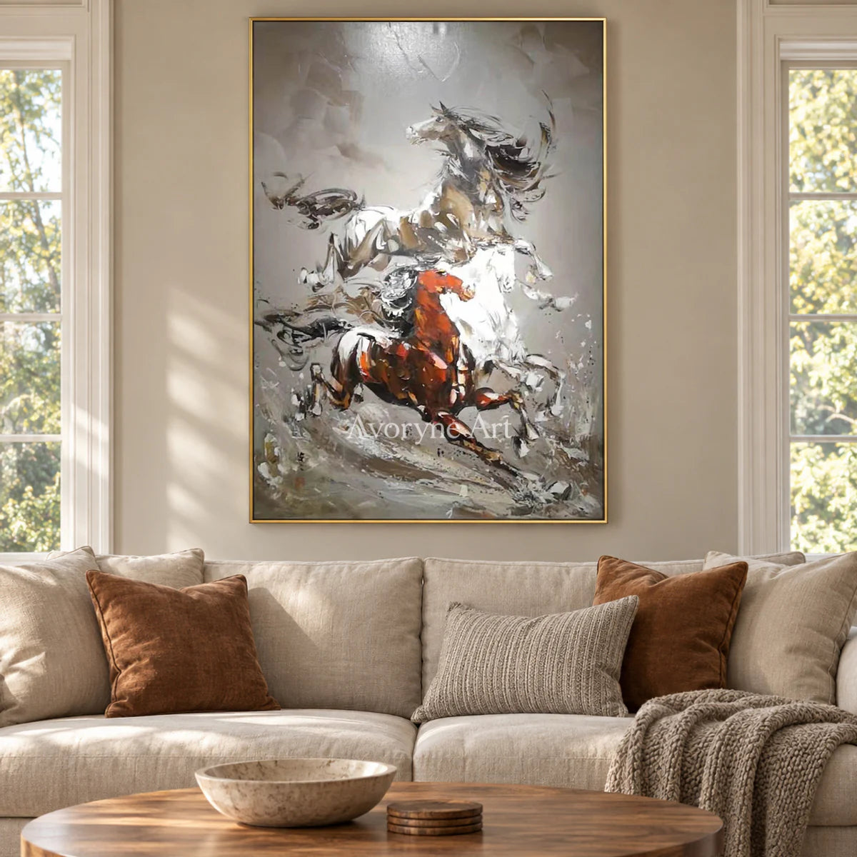 Hooves in Ascent: Gray Textured Running Horses Wall Art — living gold