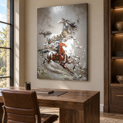 Hooves in Ascent: Gray Textured Running Horses Wall Art — office frameless