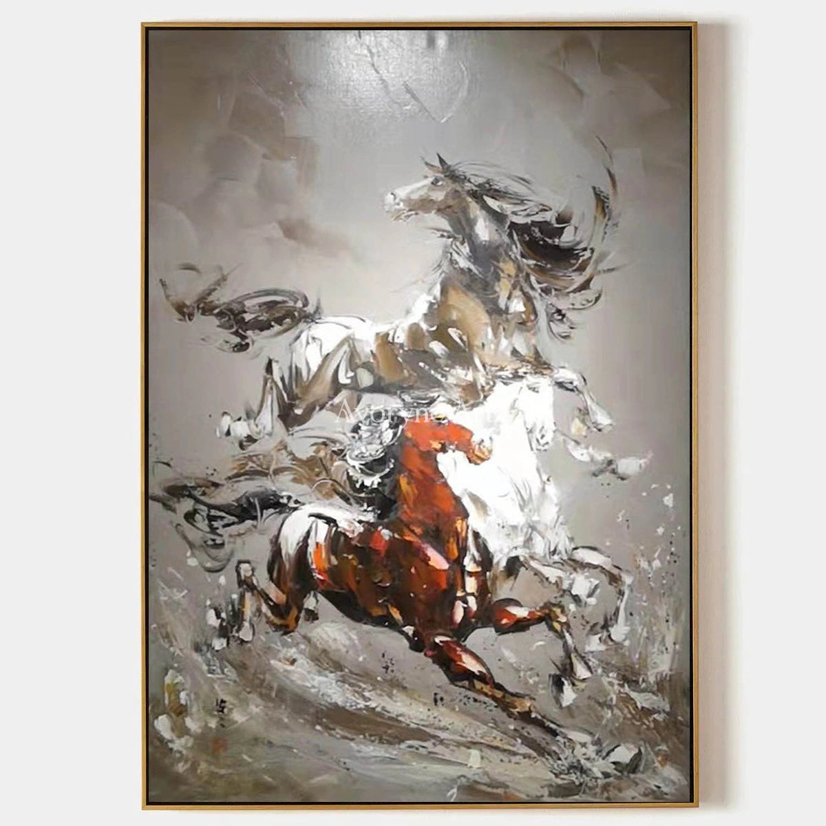 Hooves in Ascent: Gray Textured Running Horses Wall Art — primary