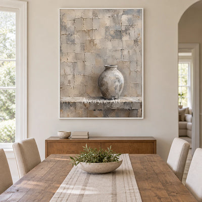 Quiet Kiln: Gray Vase Textured Wall Art Wall Art — dining white