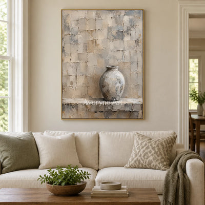 Quiet Kiln: Gray Vase Textured Wall Art Wall Art — living gold