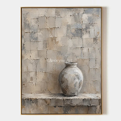 Quiet Kiln: Gray Vase Textured Wall Art Wall Art — primary