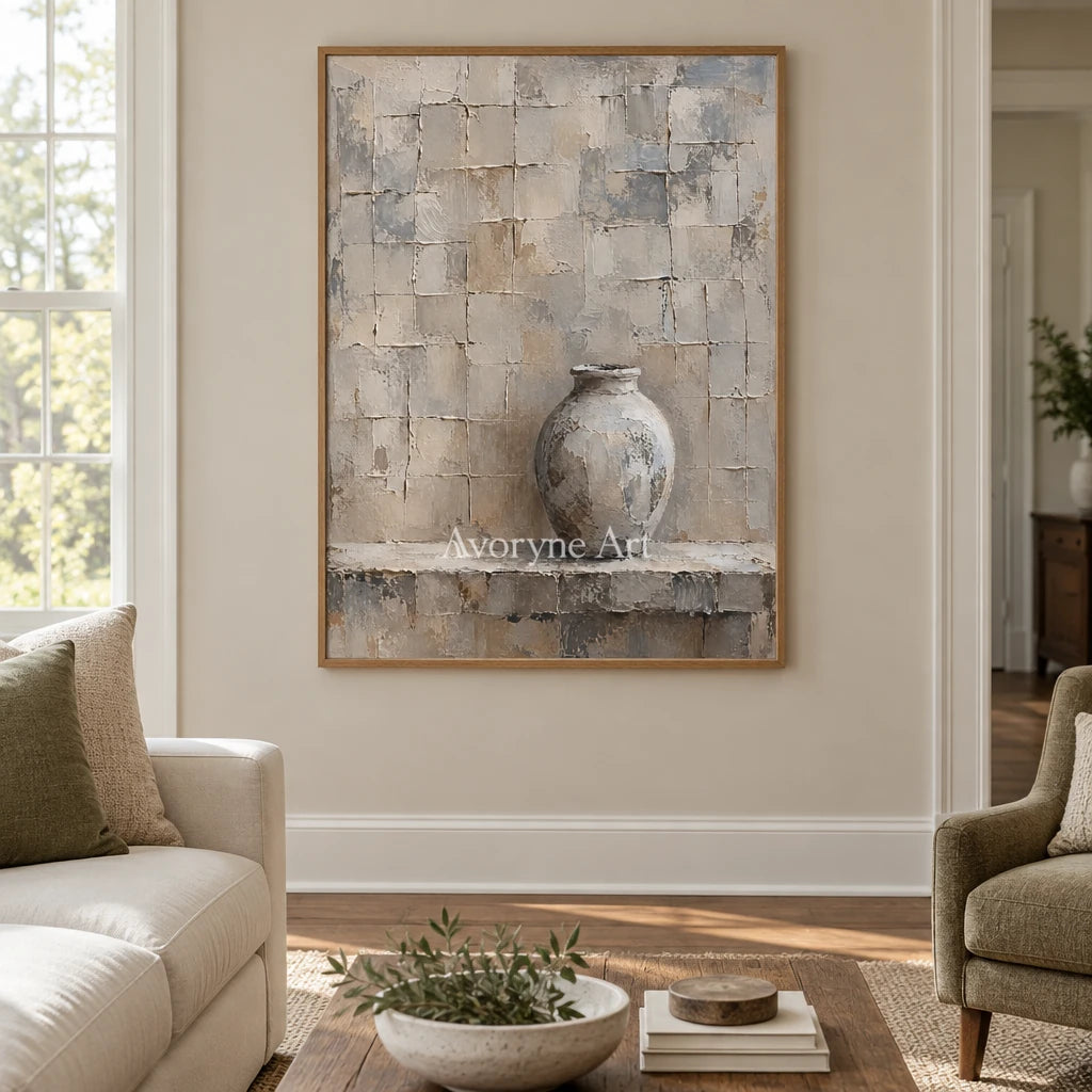 Quiet Kiln: Gray Vase Textured Wall Art Wall Art — villa wood