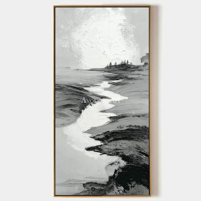 Pale Measure, hand-painted gray water landscape wall art by Ingrid Solberg