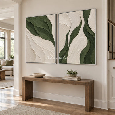 Verdant Current: Green Abstract Diptych Wall Art — entry silver