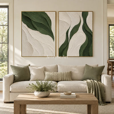 Verdant Current: Green Abstract Diptych Wall Art — living gold