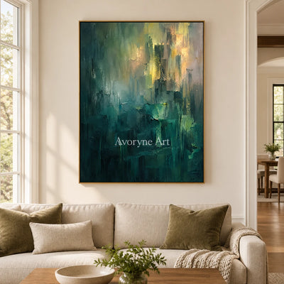 Verdant Glimmer: Green Abstract Layers Wall Art — living gold