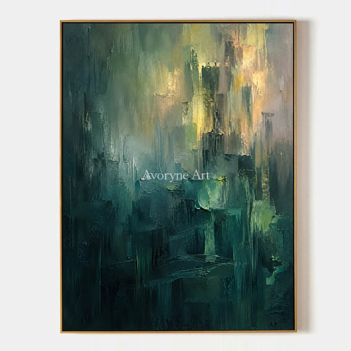 Verdant Glimmer: Green Abstract Layers Wall Art — primary