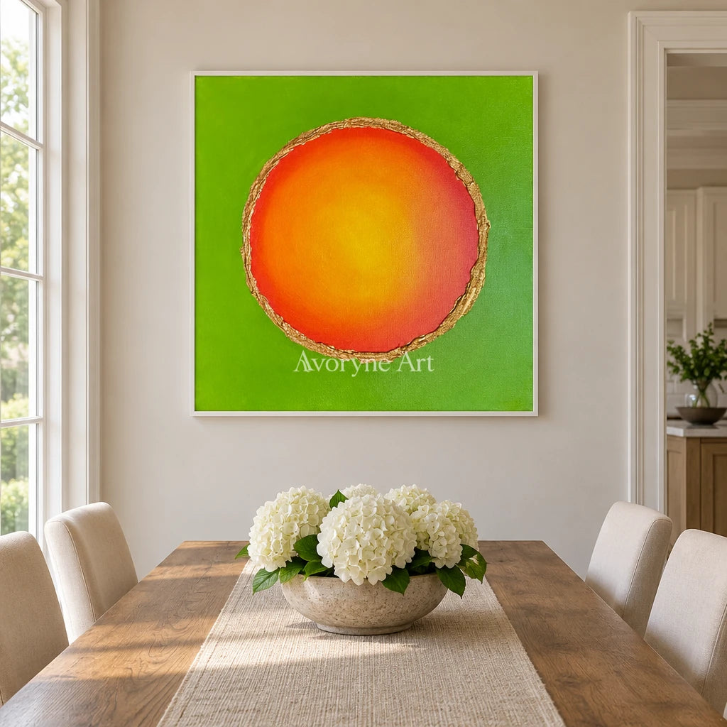 Aster Silk: Green Amber Circle — dining white