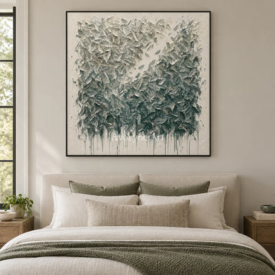 Sage Fragments: Green and White Texture Wall Art — bedroom black