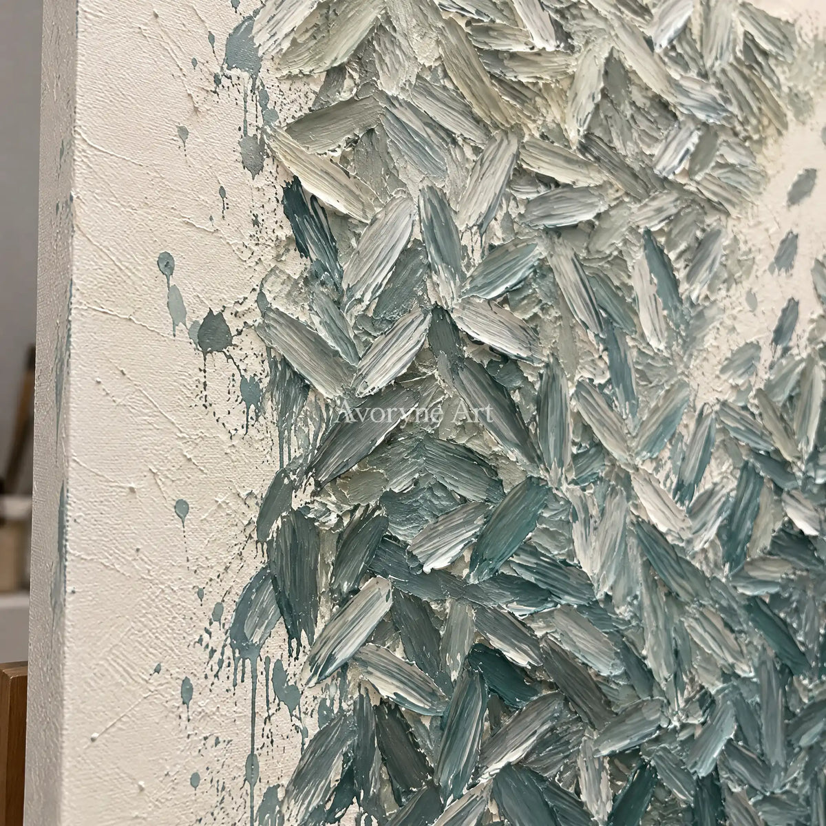 Sage Fragments: Green and White Texture Wall Art — detail easel
