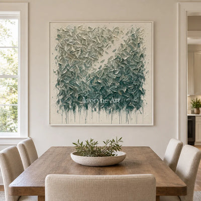 Sage Fragments: Green and White Texture Wall Art — dining white