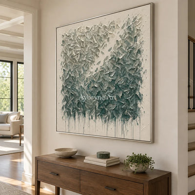Sage Fragments: Green and White Texture Wall Art — entry silver