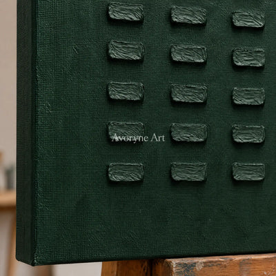 Aster Heath: Green Block Relief — detail easel