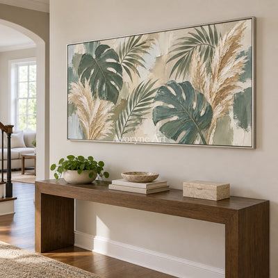 Tropical Stillness: Green Botanical Panoramic Art — entry silver