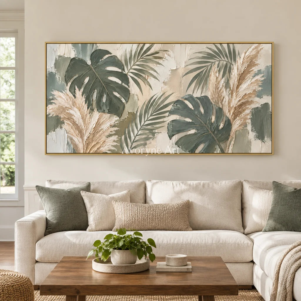 Tropical Stillness: Green Botanical Panoramic Art — living gold