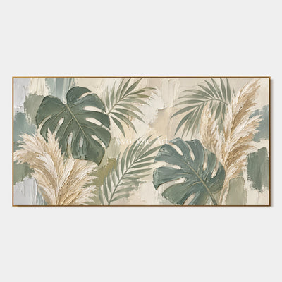 Tropical Stillness: Green Botanical Panoramic Art — primary