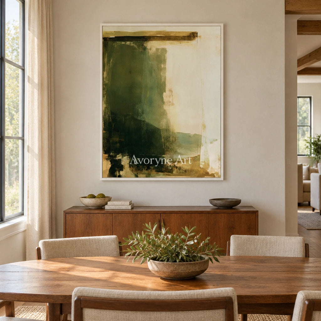 Ivory Lucent Poem: Green Brush Abstract — dining white