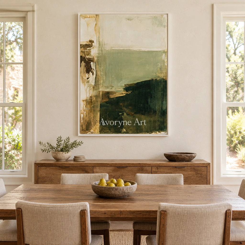 Ivory Lucent Prelude: Green Brush Abstract — dining white