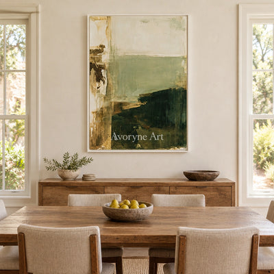 Ivory Lucent Prelude: Green Brush Abstract — dining white