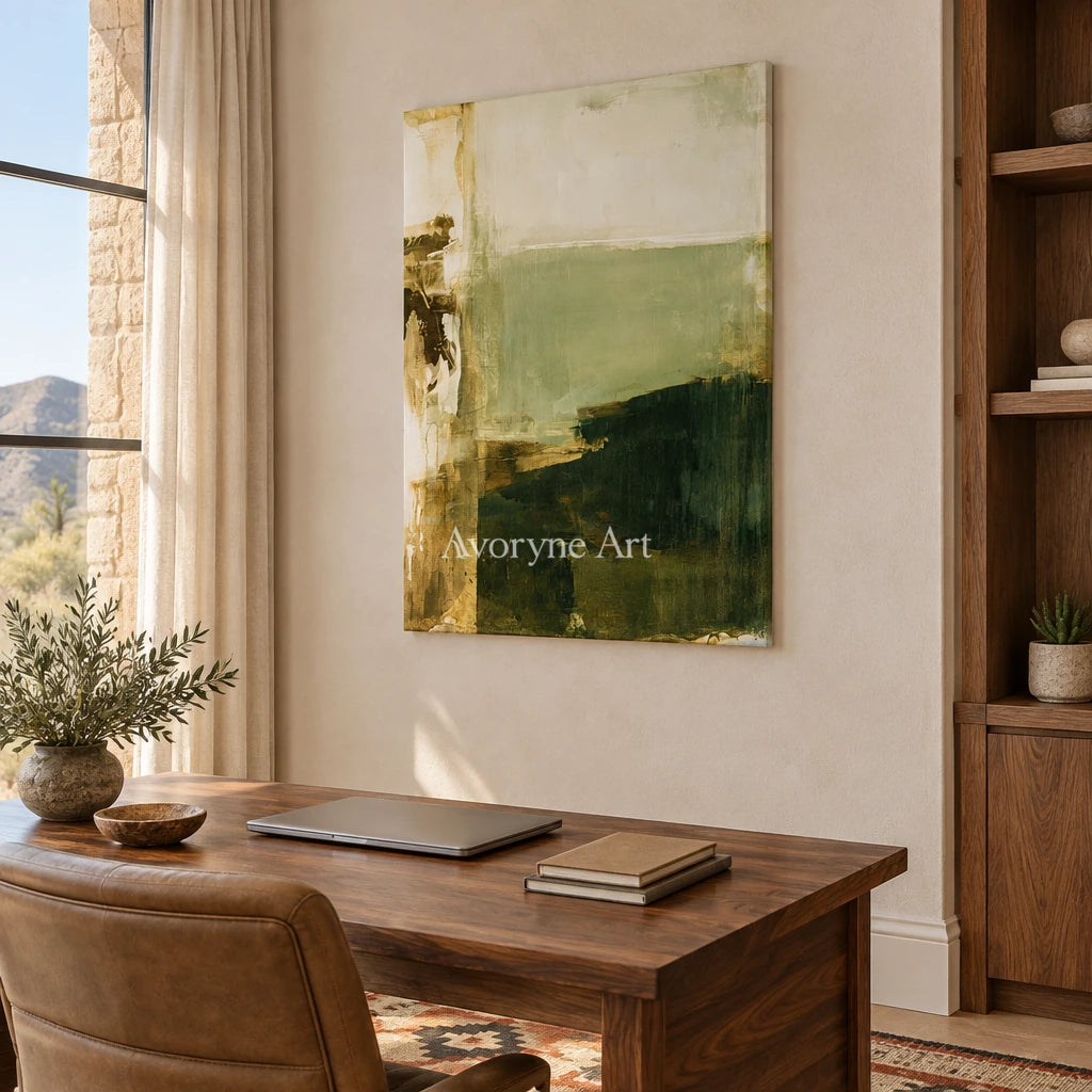 Ivory Lucent Prelude: Green Brush Abstract — office frameless