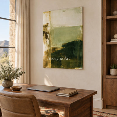 Ivory Lucent Prelude: Green Brush Abstract — office frameless