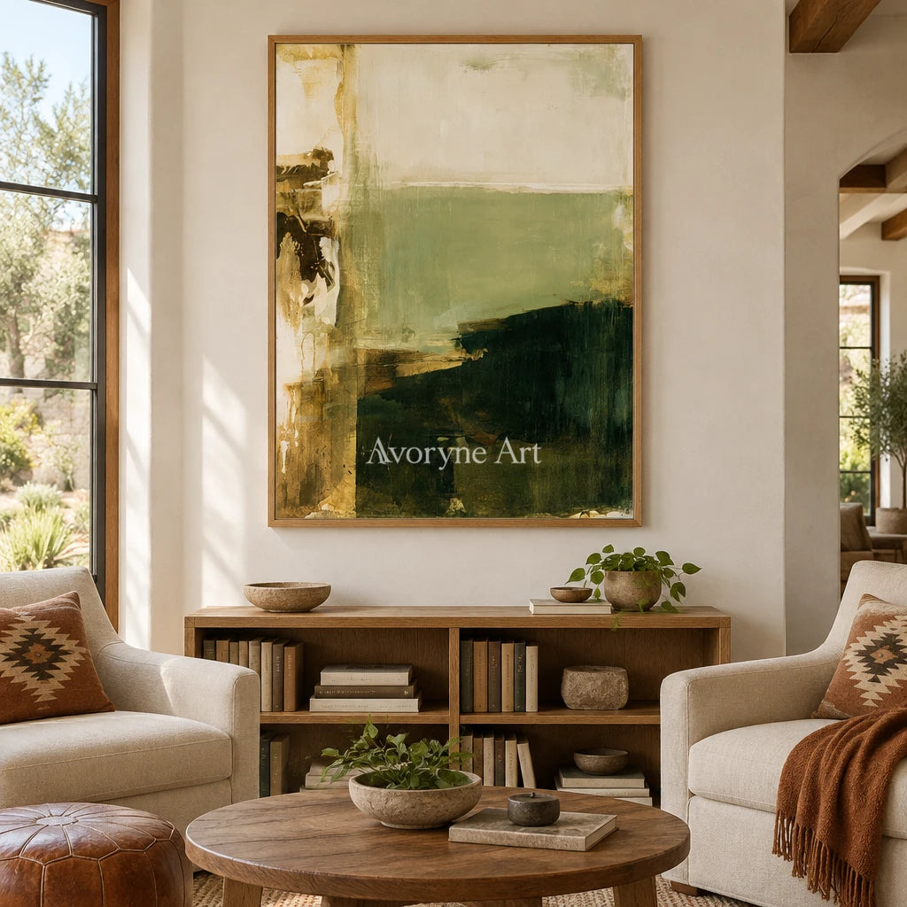 Ivory Lucent Prelude: Green Brush Abstract — villa wood