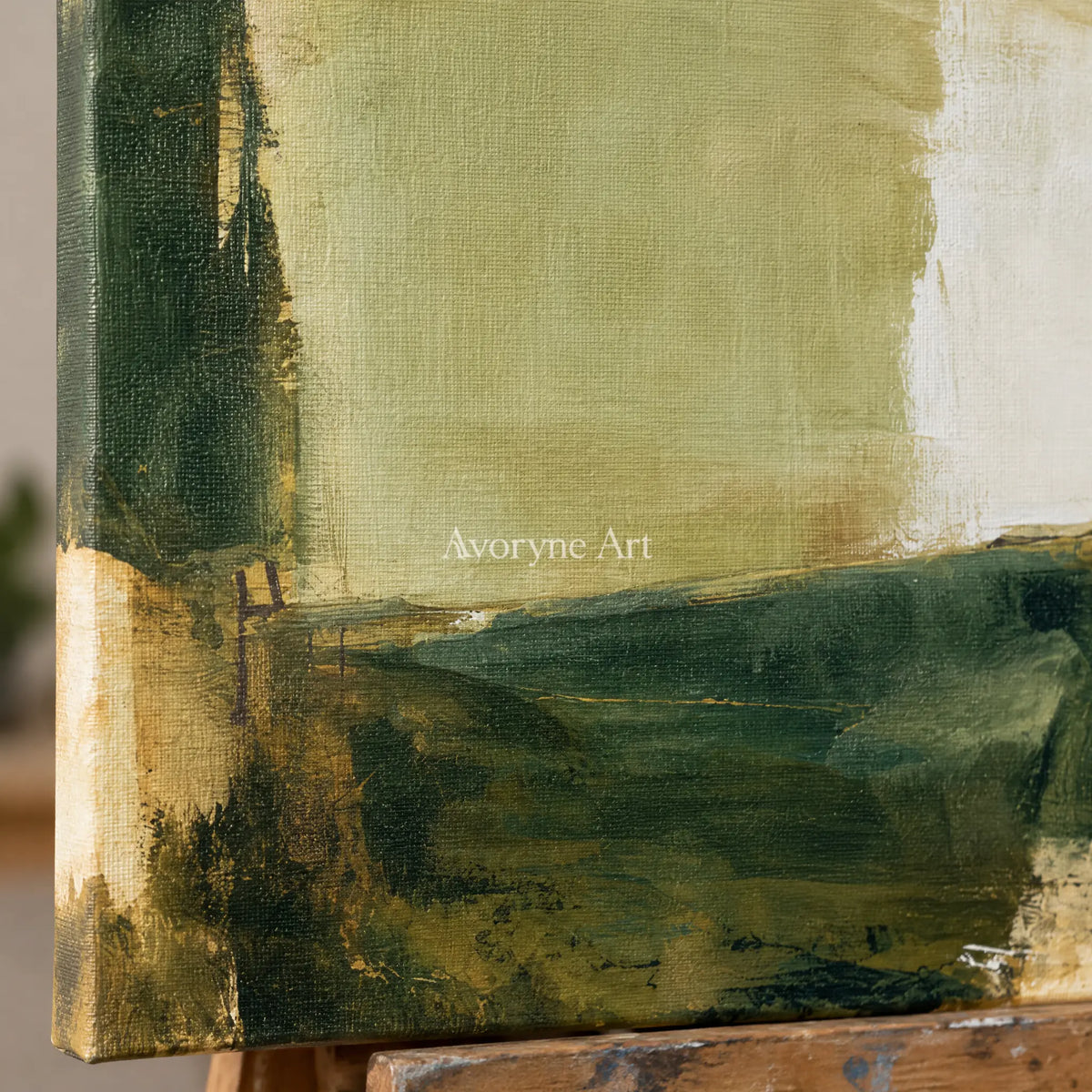Ivory Winding Refrain: Green Brush Abstract — detail easel