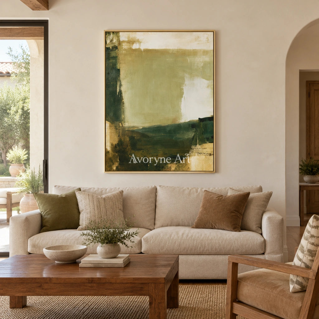 Ivory Winding Refrain: Green Brush Abstract — living gold
