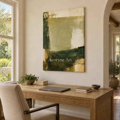 Ivory Winding Refrain: Green Brush Abstract — office frameless
