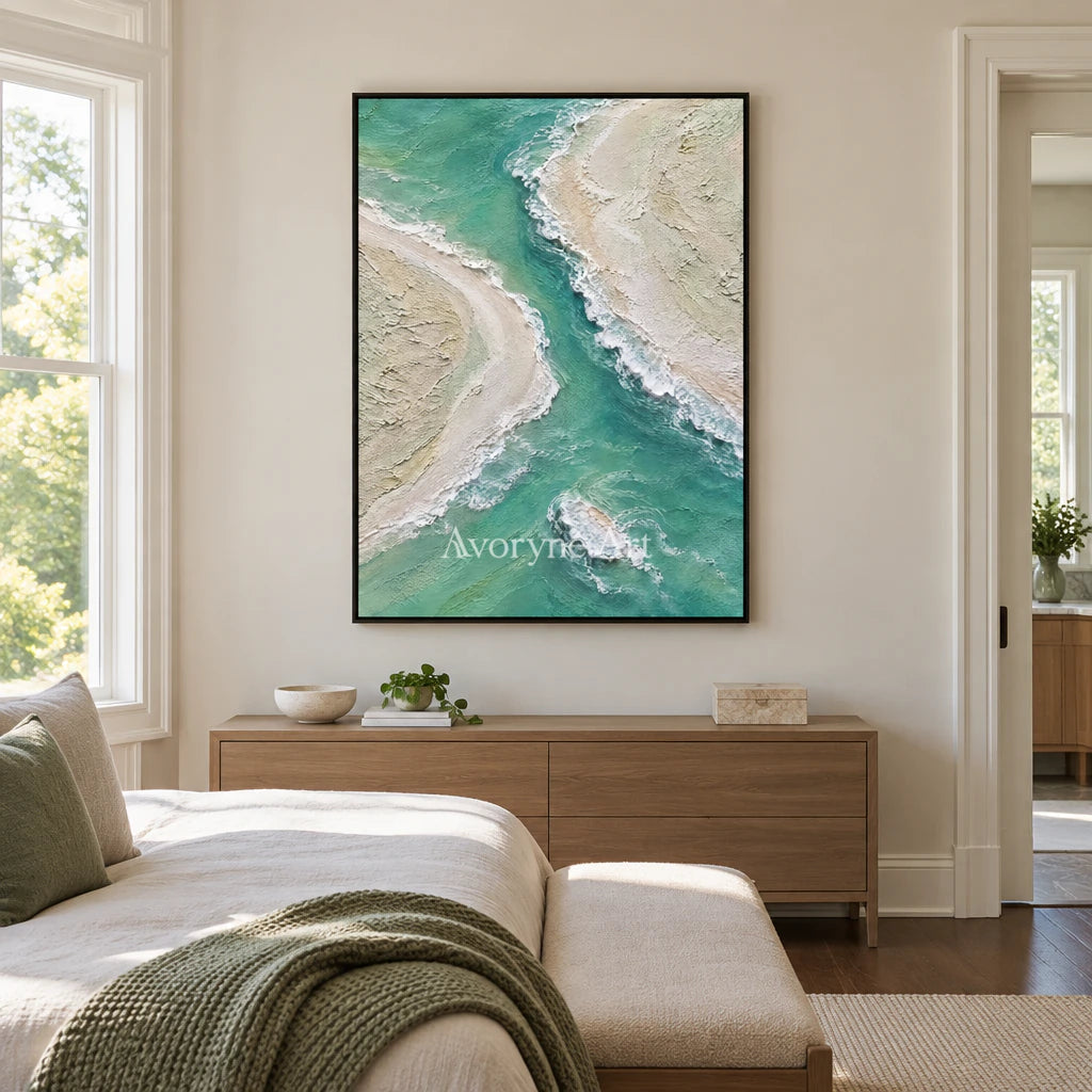Mintwater Passage: Green Coastal Relief Wall Art — bedroom black