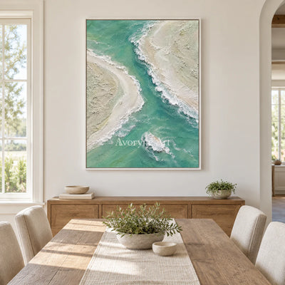 Mintwater Passage: Green Coastal Relief Wall Art — dining white