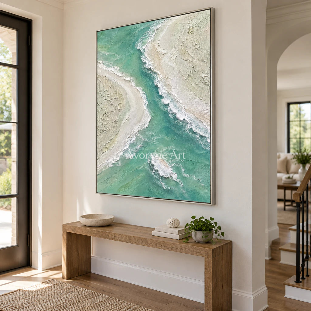 Mintwater Passage: Green Coastal Relief Wall Art — entry silver