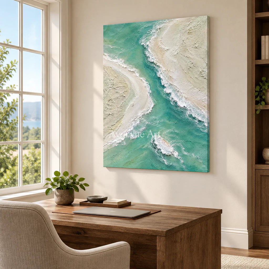 Mintwater Passage: Green Coastal Relief Wall Art — office frameless