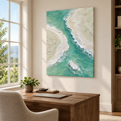 Mintwater Passage: Green Coastal Relief Wall Art — office frameless