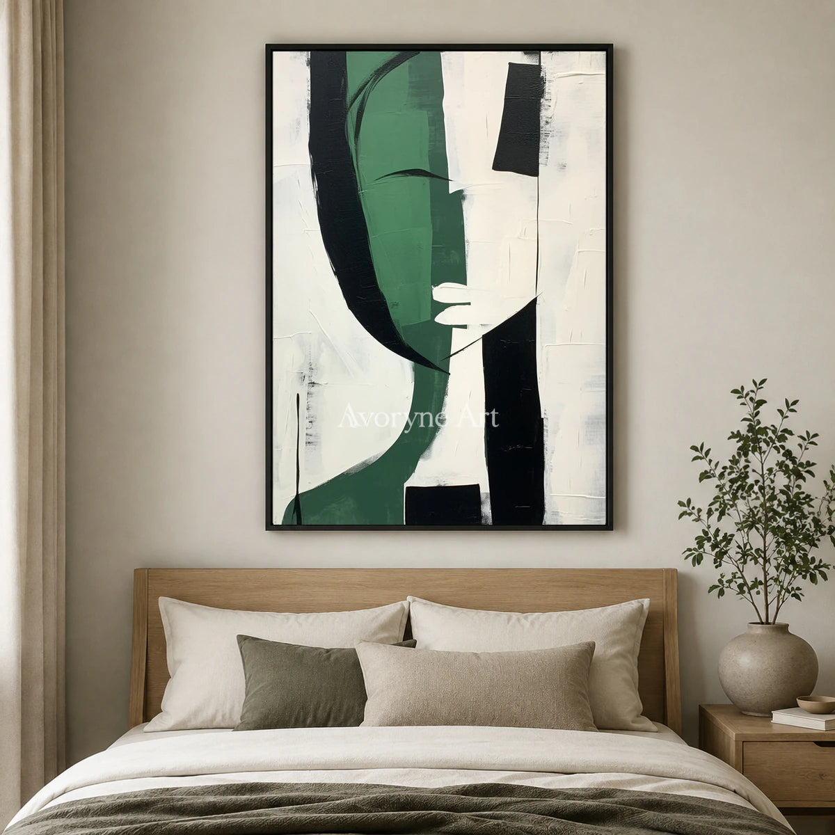Emerald Persona: Green Cubist Figure Wall Art — bedroom black