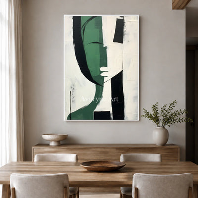 Emerald Persona: Green Cubist Figure Wall Art — dining white