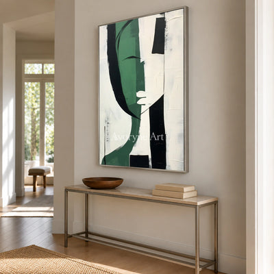 Emerald Persona: Green Cubist Figure Wall Art — entry silver