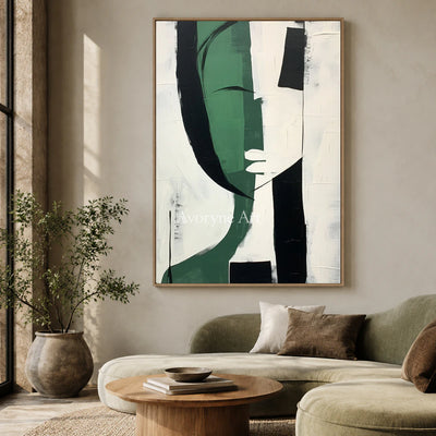 Emerald Persona: Green Cubist Figure Wall Art — hotel wood